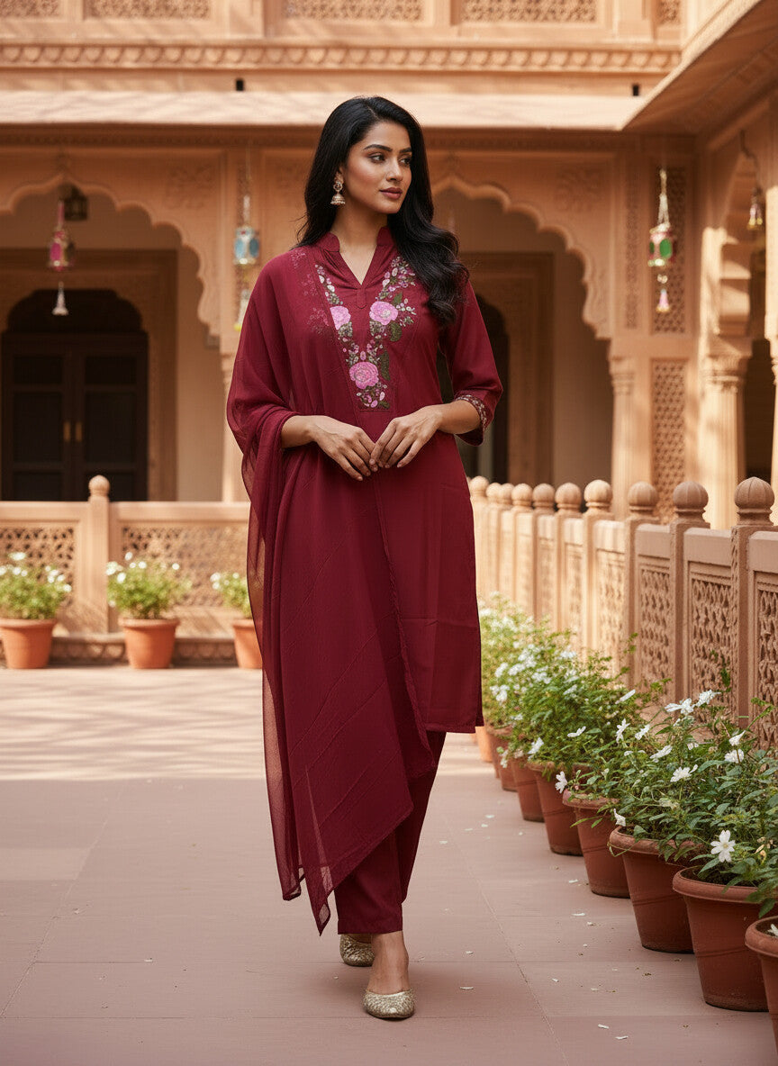 Deep Red rayon slub 3-piece suit set image 3