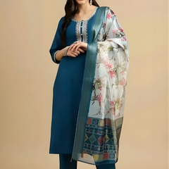 Peacock Blue 2 rayon slub 3-piece suit set image 2
