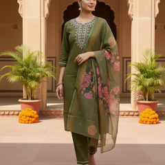 Olive Green rayon slub 3-piece suit set image 3