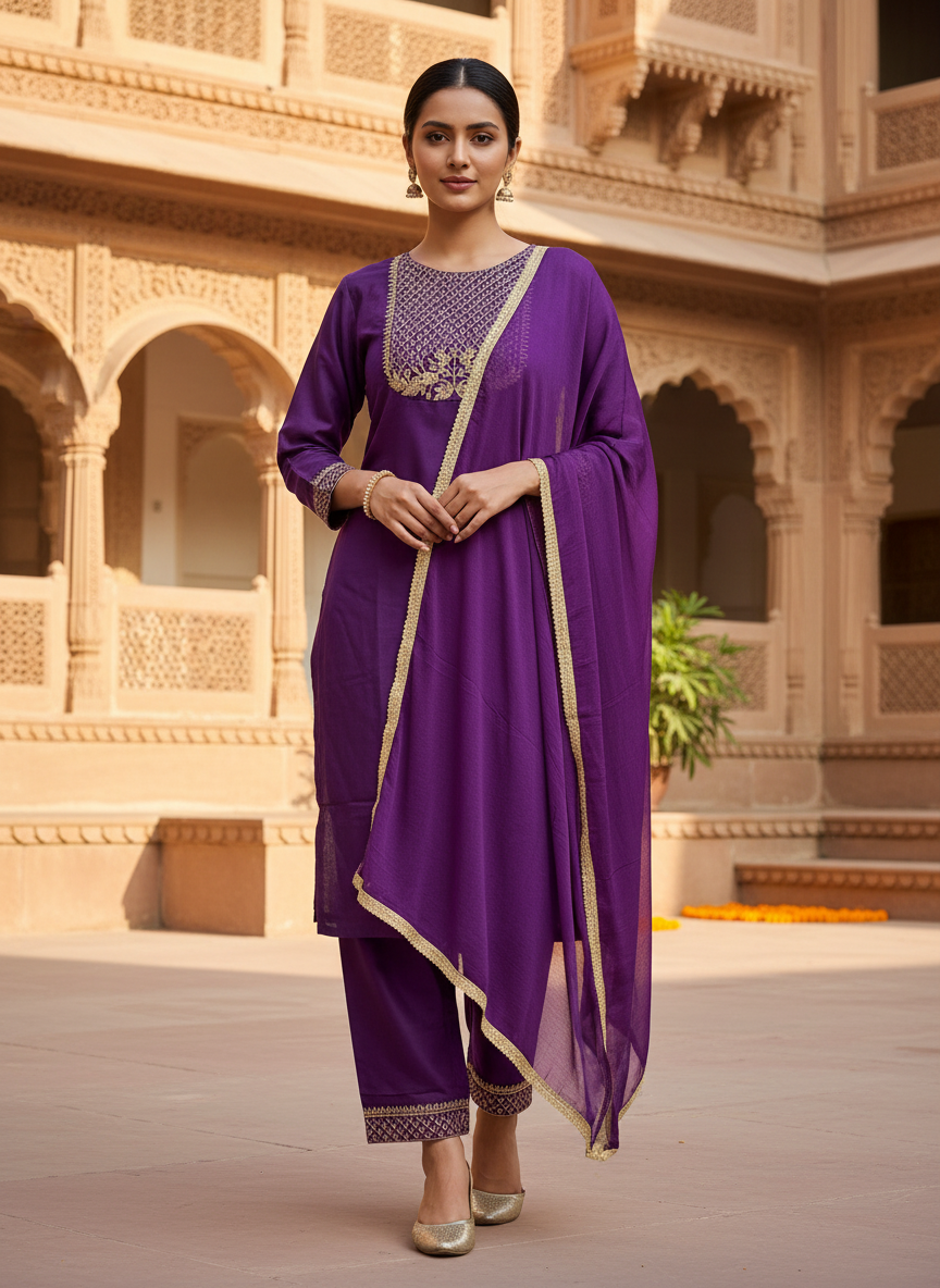 Deep Violet rayon slub 3-piece suit set image 3