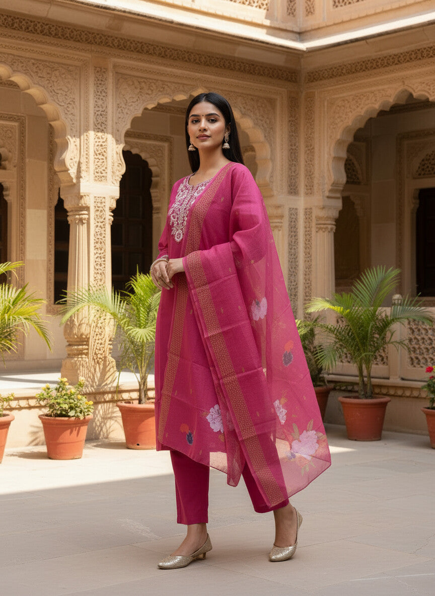 Rani Pink rayon slub 3-piece suit set image 6