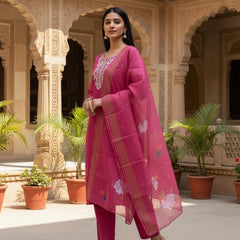 Rani Pink rayon slub 3-piece suit set image 6