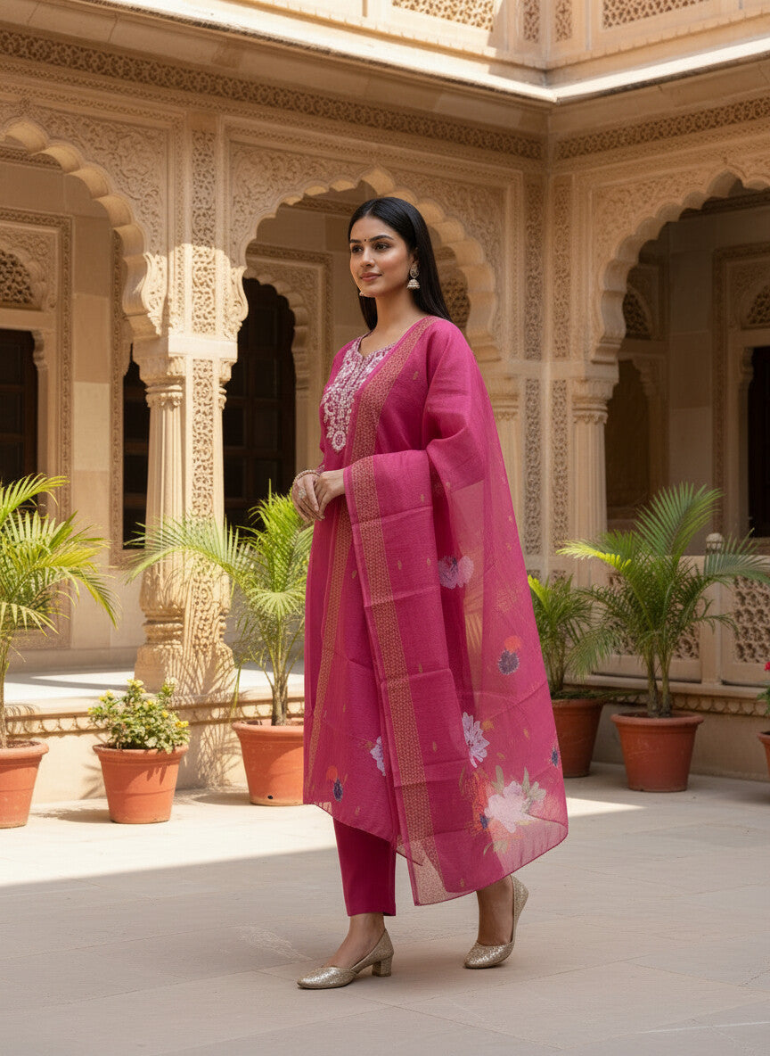 Rani Pink rayon slub 3-piece suit set image 3