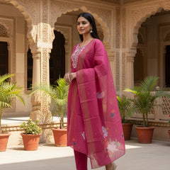 Rani Pink rayon slub 3-piece suit set image 3