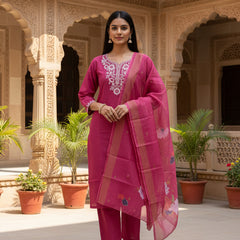 Rani Pink rayon slub 3-piece suit set image 5
