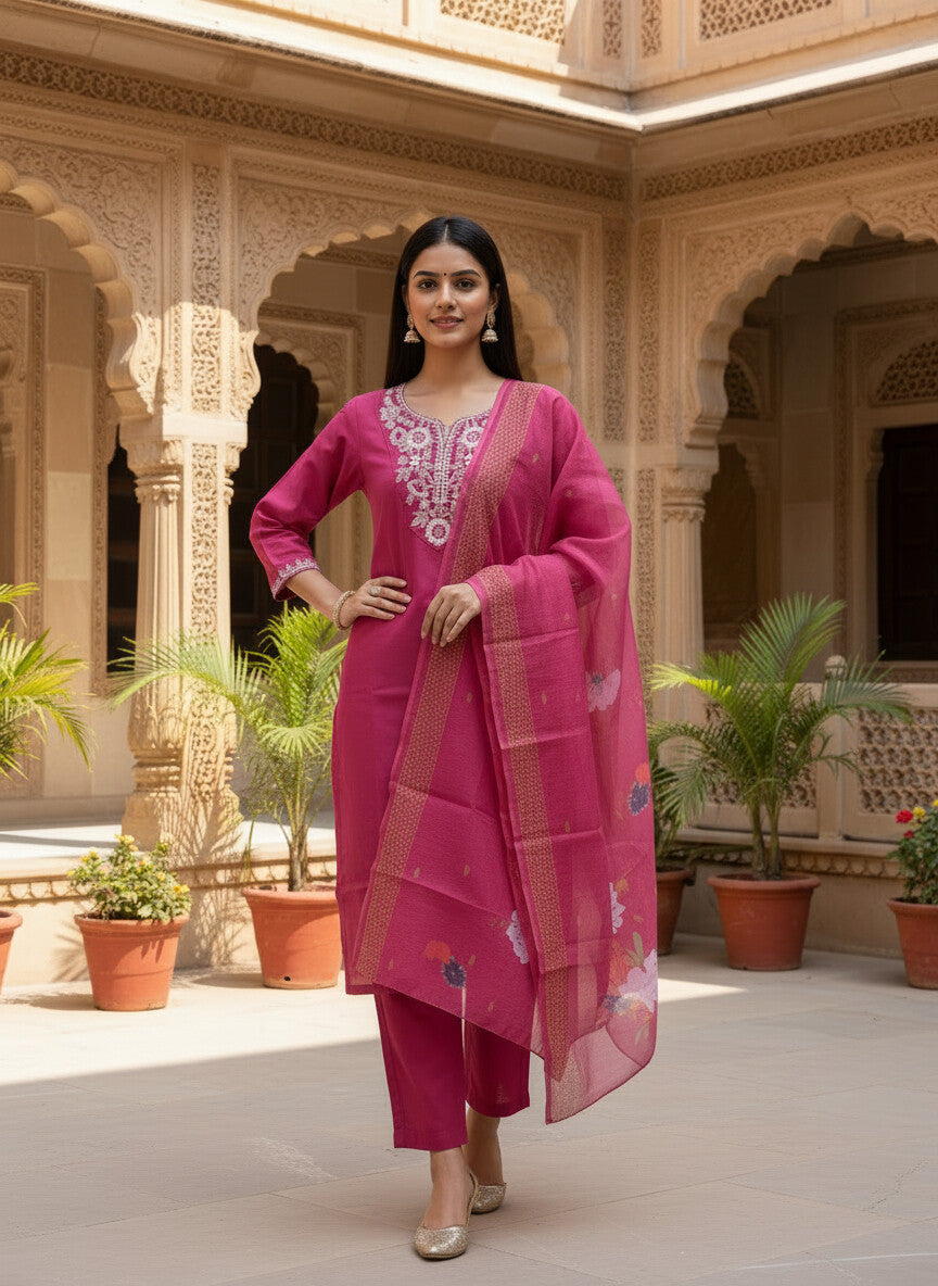 Rani Pink rayon slub 3-piece suit set image 2