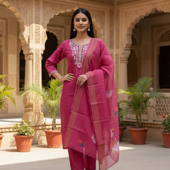 Rani Pink rayon slub 3-piece suit set image 2
