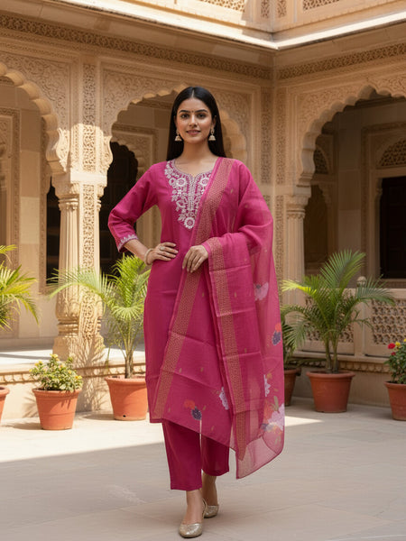 Rani Pink rayon slub 3-piece suit set image 2