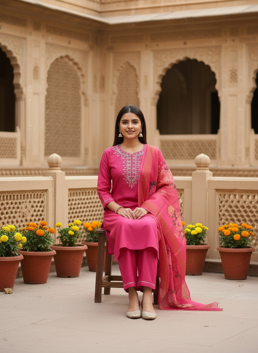 Deep Pink rayon slub 3-piece suit set image 4