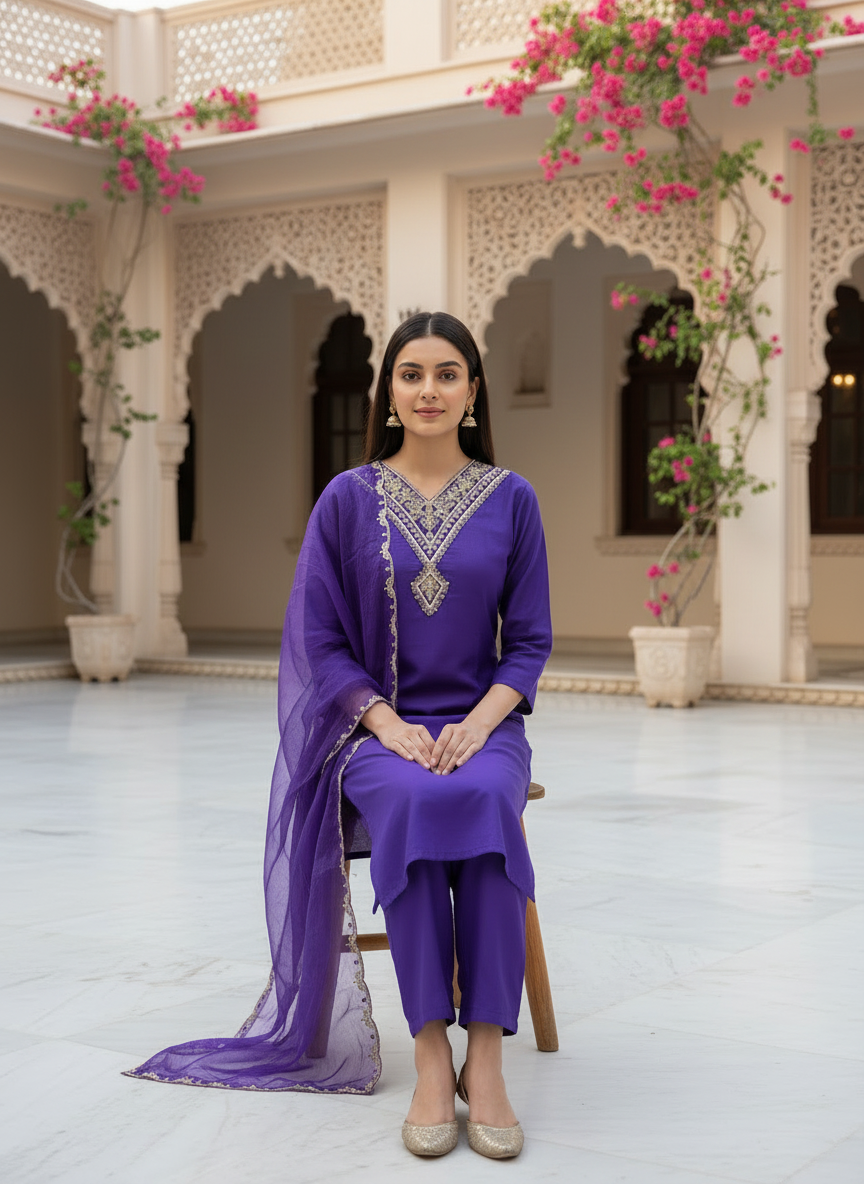 Indigo rayon slub 3-piece suit set image 3