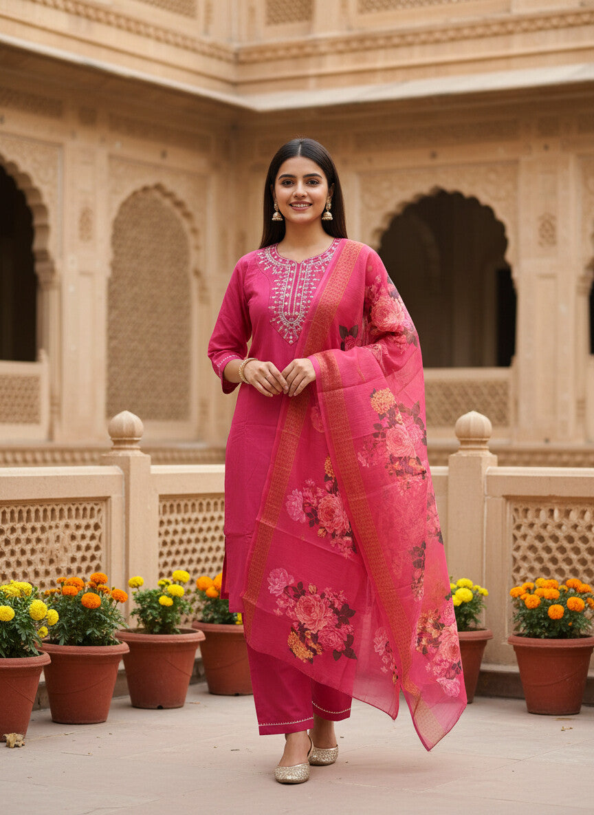 Deep Pink rayon slub 3-piece suit set image 5