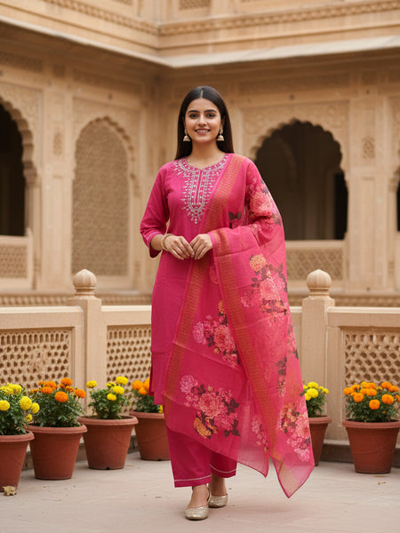 Deep Pink rayon slub 3-piece suit set image 5