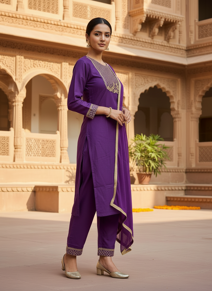 Deep Violet rayon slub 3-piece suit set image 4