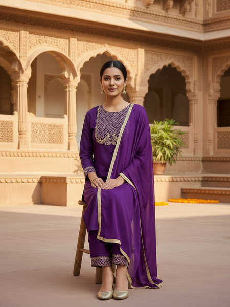 Deep Violet rayon slub 3-piece suit set image 2