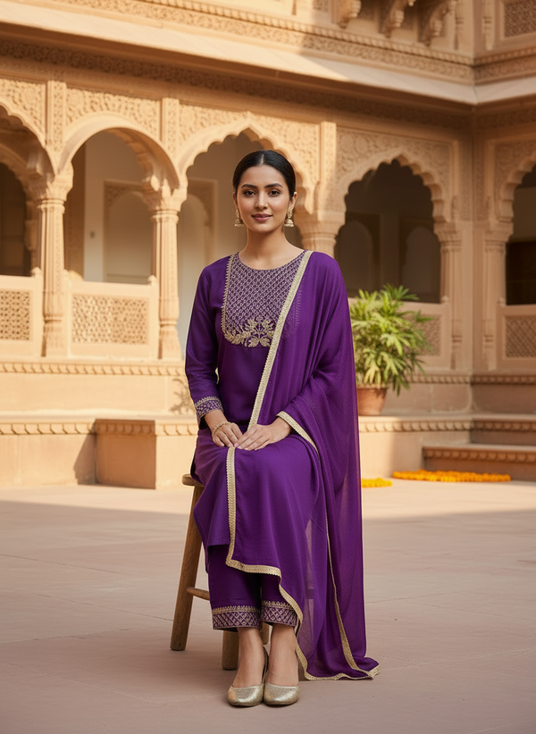 Deep Violet rayon slub 3-piece suit set image 2