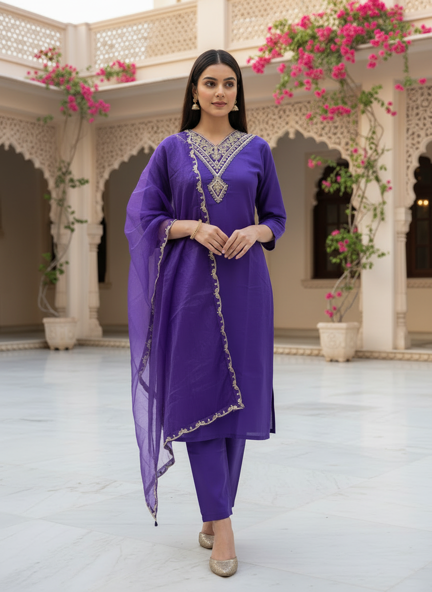 Indigo rayon slub 3-piece suit set image 2