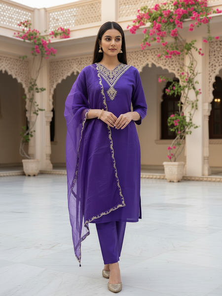 Indigo rayon slub 3-piece suit set image 2