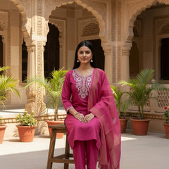 Rani Pink rayon slub 3-piece suit set image 4