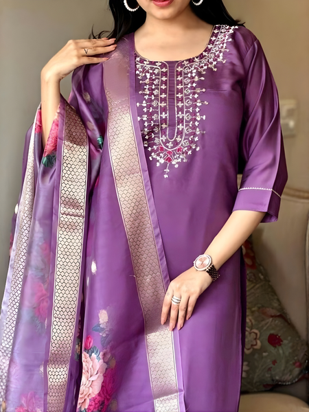 Deep Purple rayon slub 3-piece suit set image 5