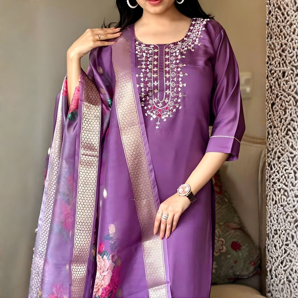 Deep Purple rayon slub 3-piece suit set image 5