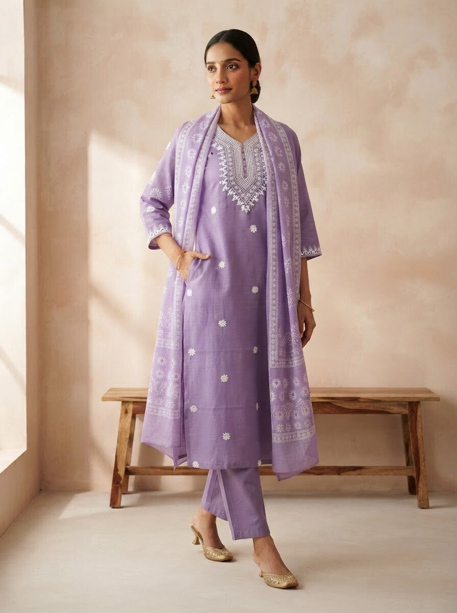 Lilac rayon slub 3-piece suit set image 3
