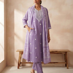 Lilac rayon slub 3-piece suit set image 3