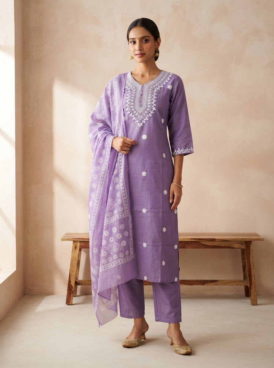Lilac rayon slub 3-piece suit set image 2