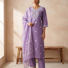 Lilac rayon slub 3-piece suit set image 2