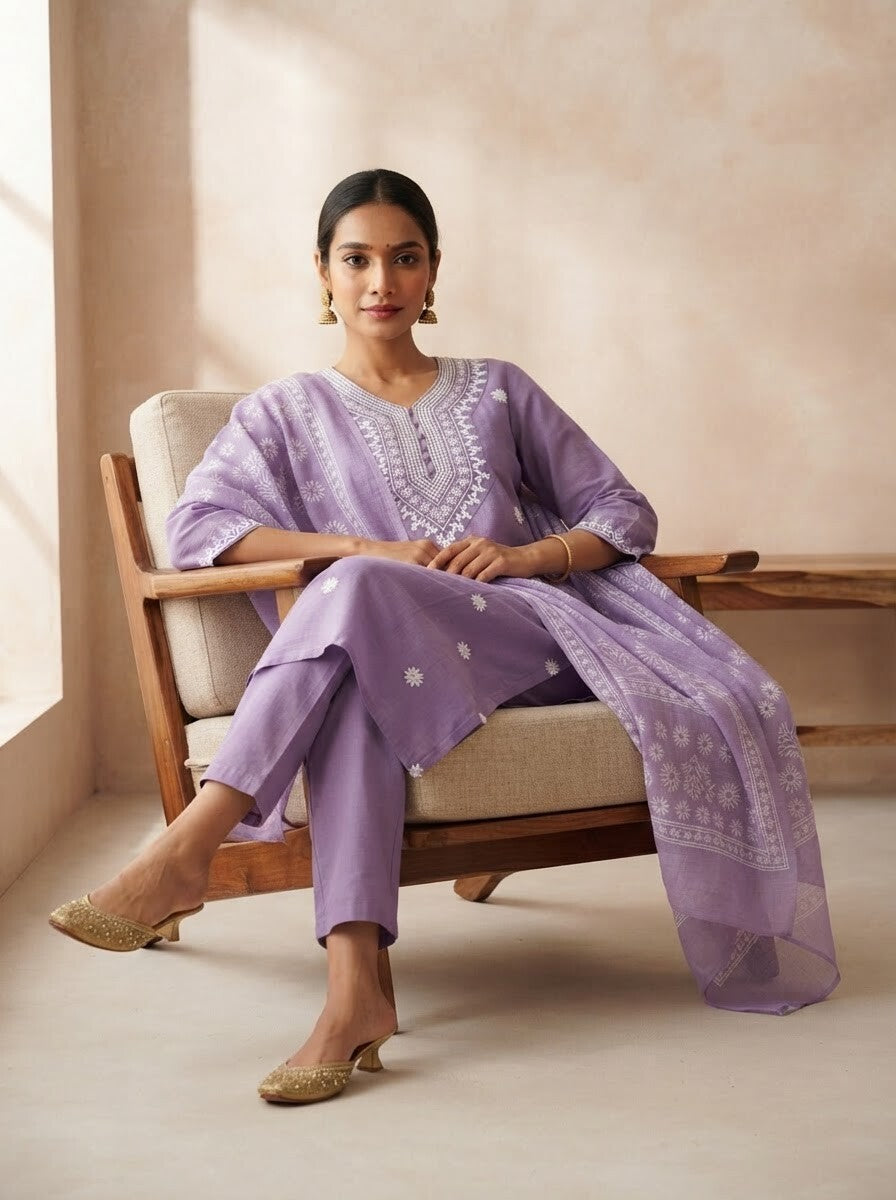 Lilac rayon slub 3-piece suit set image 4