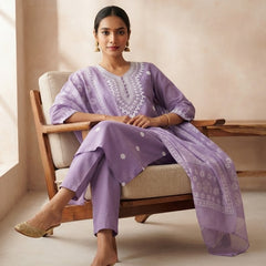 Lilac rayon slub 3-piece suit set image 4