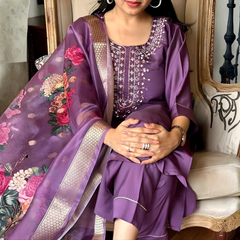 Deep Purple rayon slub 3-piece suit set image 3