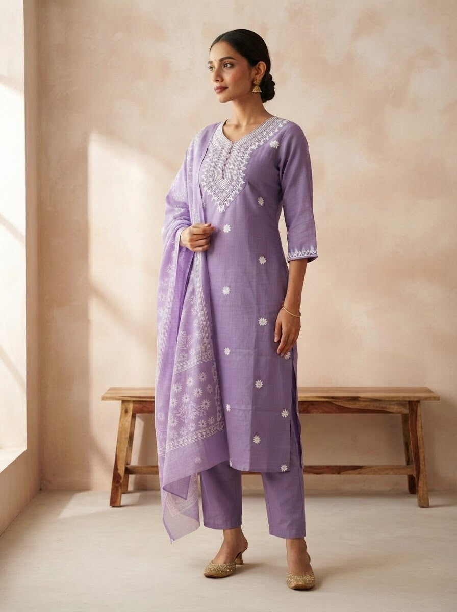 Lilac rayon slub 3-piece suit set image 5