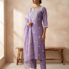 Lilac rayon slub 3-piece suit set image 5