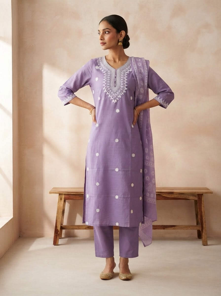 Lilac rayon slub 3-piece suit set image 6