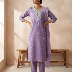 Lilac rayon slub 3-piece suit set image 6