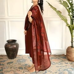 Maroon rayon slub 3-piece suit set image 3