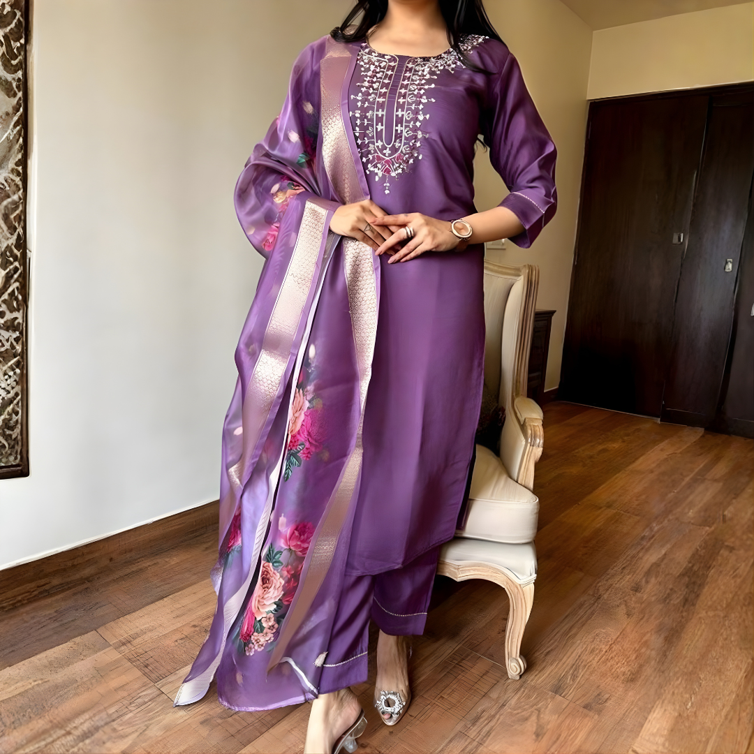 Deep Purple rayon slub 3-piece suit set image 4