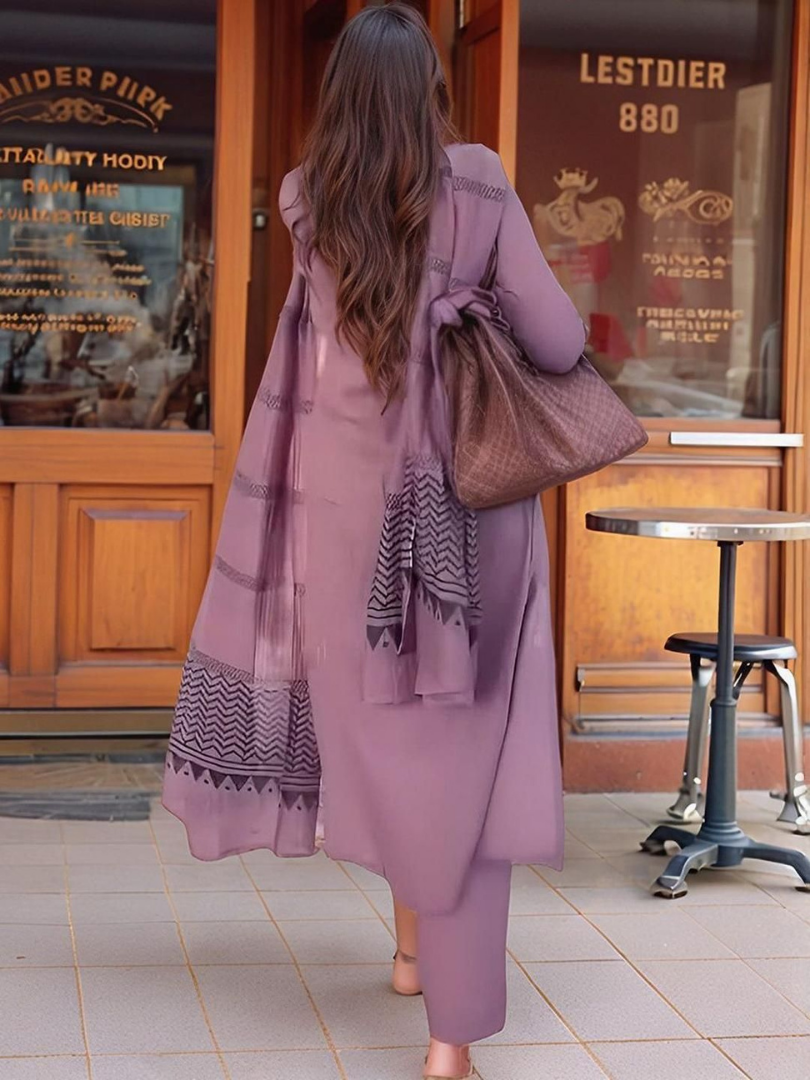 Mauve rayon slub 3-piece suit set image 5