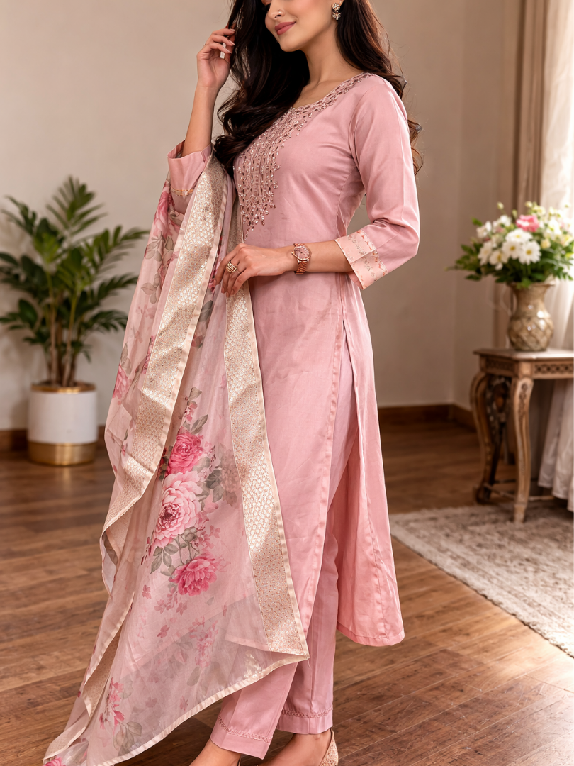 Dusty Pink rayon slub 3-piece suit set image 3