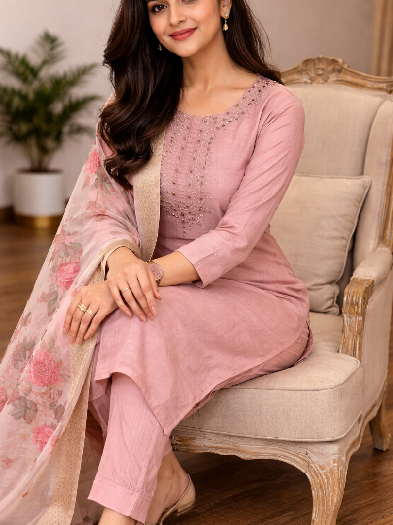 Dusty Pink rayon slub 3-piece suit set image 5