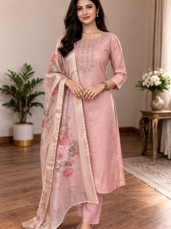 Dusty Pink rayon slub 3-piece suit set image 4