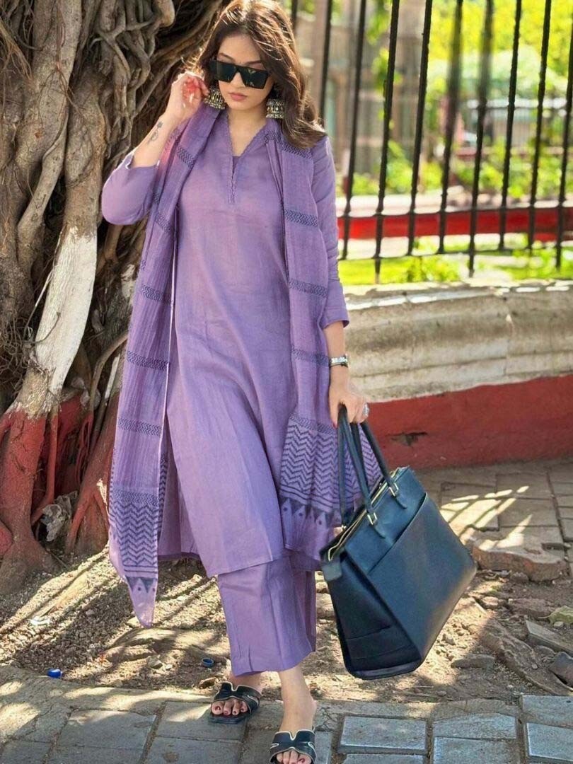 Light Purple rayon slub 3-piece suit set image 7