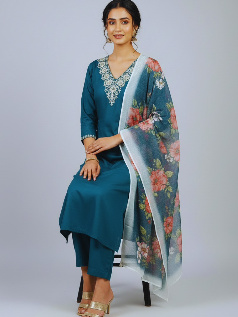 Deep Sea Blue rayon slub 3-piece suit set image 4