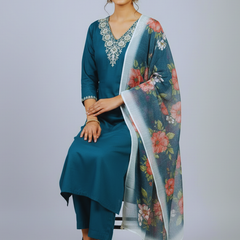 Deep Sea Blue rayon slub 3-piece suit set image 4