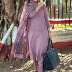 Mauve rayon slub 3-piece suit set image 4