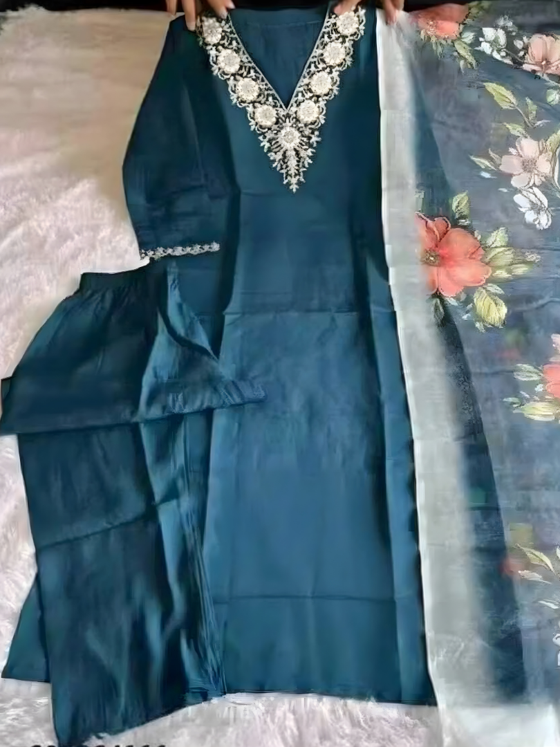 Deep Sea Blue rayon slub 3-piece suit set image 2