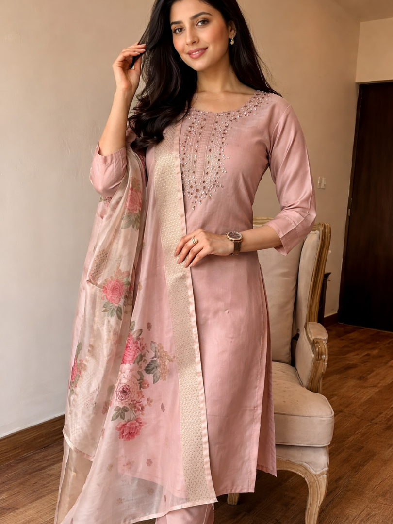 Dusty Pink rayon slub 3-piece suit set image 2