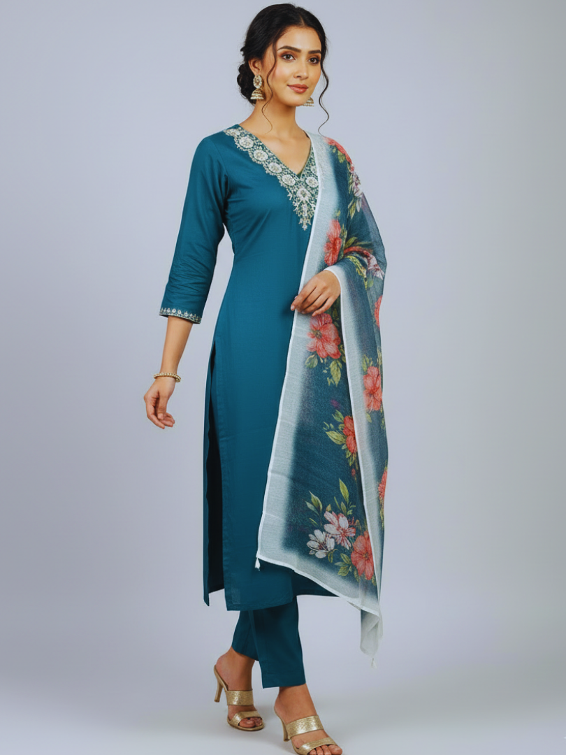 Deep Sea Blue rayon slub 3-piece suit set image 6