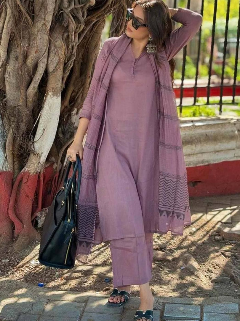 Mauve rayon slub 3-piece suit set image 6