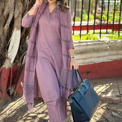 Mauve rayon slub 3-piece suit set image 2